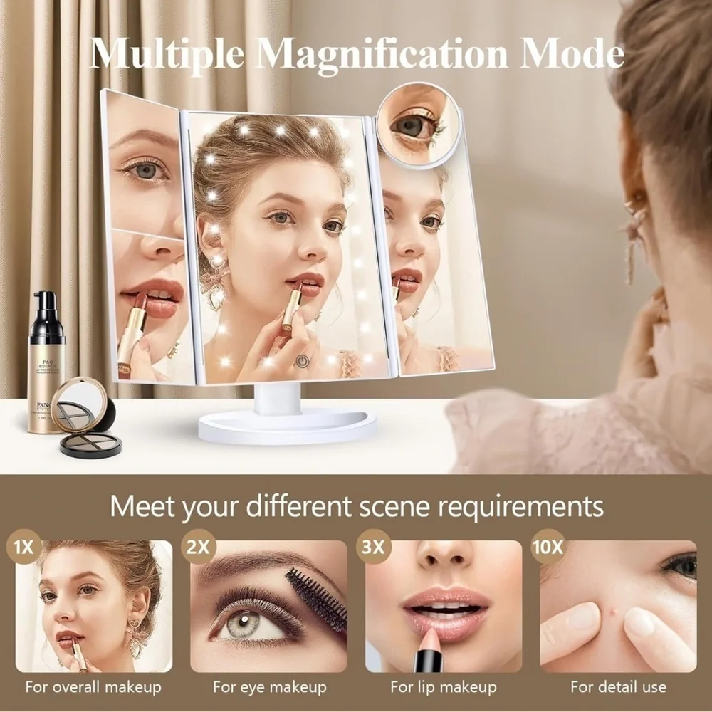 Vanity Lighted Mirror with 2x,3x and 10x magnification